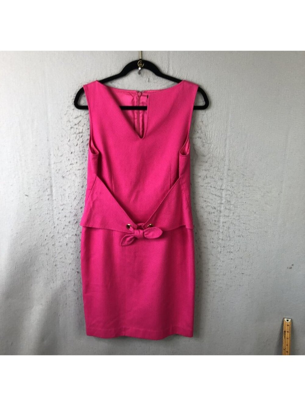 David Meister Dress Womens 12 Pink Peplum Bow Sheath V Neck Workwear Knee Length